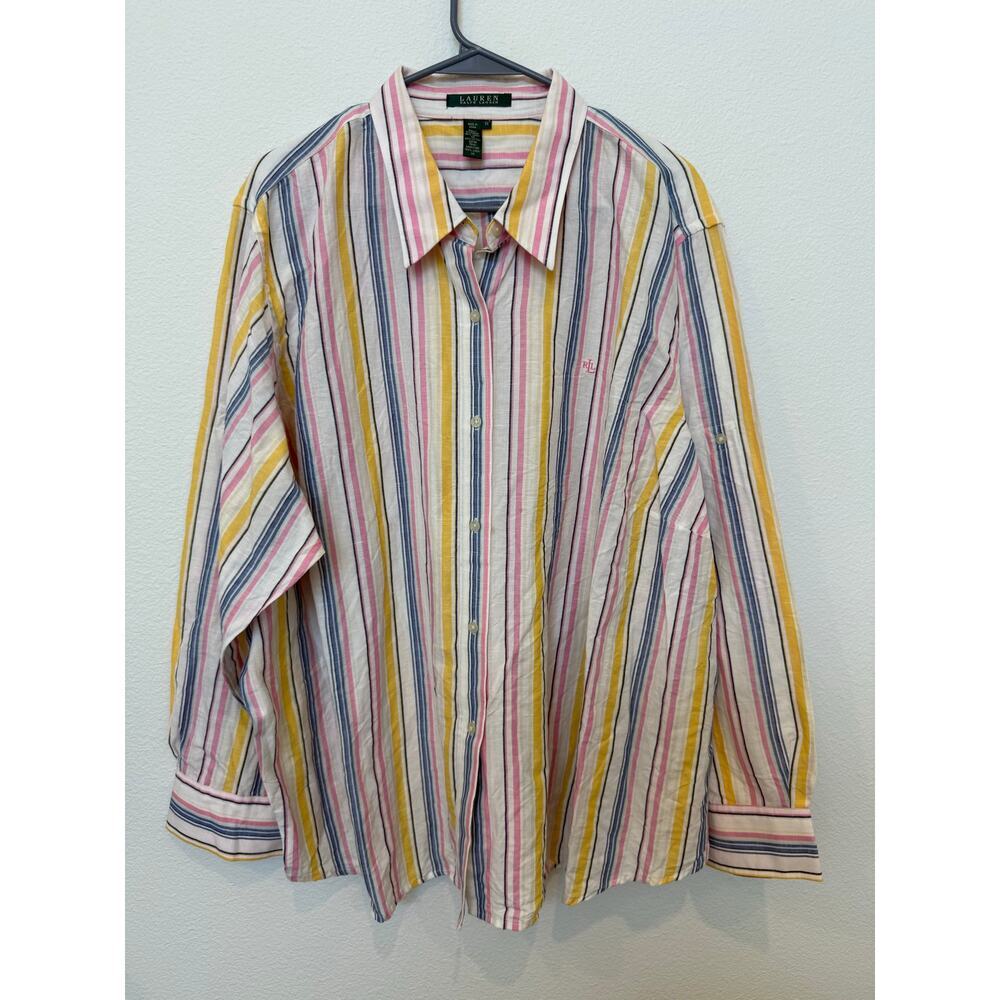 Lauren Ralph Lauren Women's Striped Button Up Linen Cotton XXXL Blue Pink Yellow